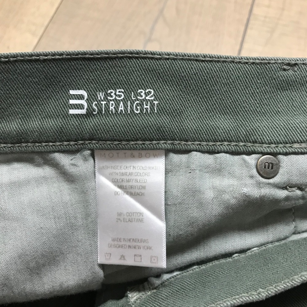 Mott & Bow Jeans Mens Size 35 X 32 Straight Mercer Moss Green Denim Stretch - Picture 6 of 14